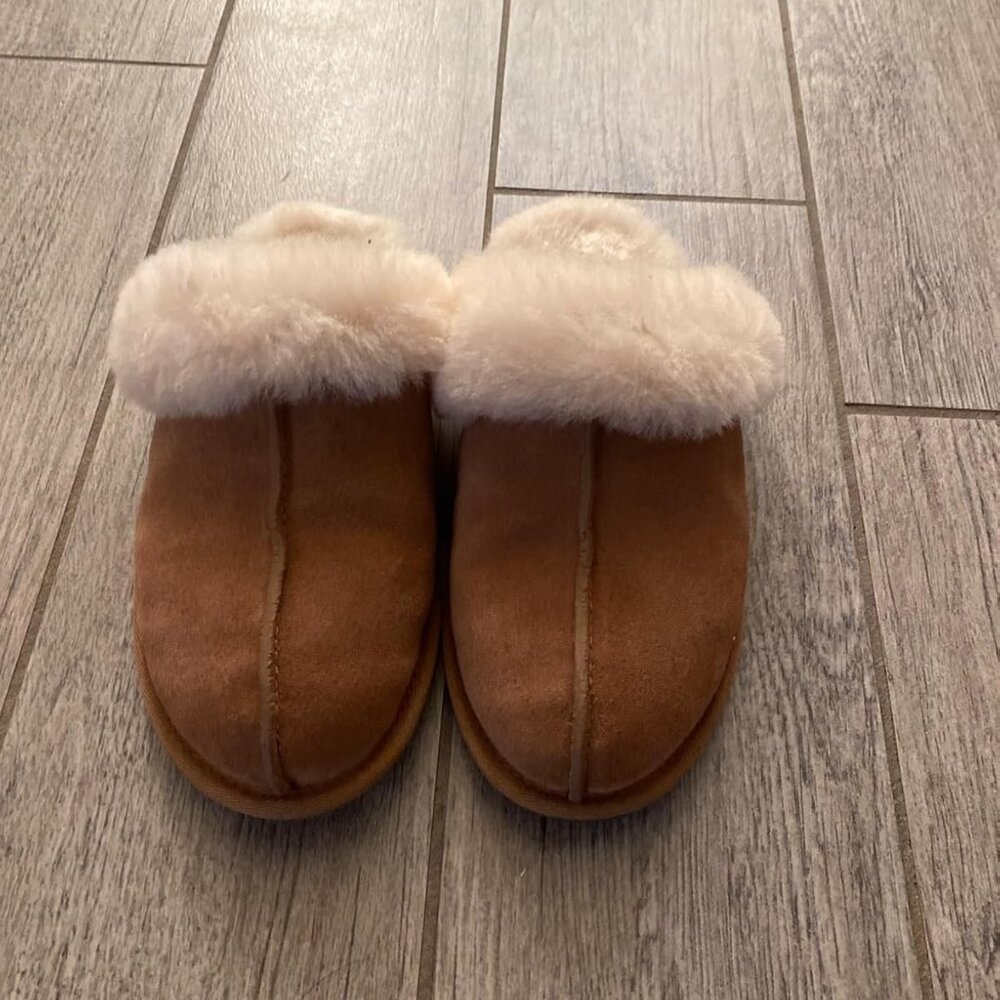 🆕Women's Chestnut Imported Sheepskin Dyed Sheep Fur Suede upper Slipper